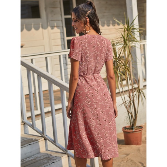 Dusty Pink Floral Wrap Midi Dress - Picture 6 of 8